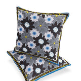 Set of Two 16" X 16" Blue and Gray Botanical Indoor Outdoor Throw Pillow