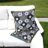 Set of Two 16" X 16" Blue and Gray Botanical Indoor Outdoor Throw Pillow