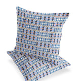 Set of Two 16" X 16" Blue and Gray Striped Indoor Outdoor Throw Pillow