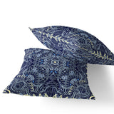 Set of Two 16" X 16" Blue and Yellow Geometric Indoor Outdoor Throw Pillow
