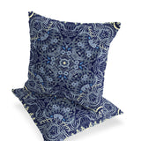 Set of Two 16" X 16" Blue and Yellow Geometric Indoor Outdoor Throw Pillow