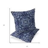 Set of Two 16" X 16" Blue and Yellow Geometric Indoor Outdoor Throw Pillow