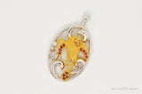 Vintage Garnet Bird Cut Out Gold Vermeil Sterling Silver Necklace Pendant