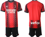 AC Milan Custom 2023 24 Red Black Home Soccer Jersey Suit