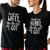 Aint No Wifey Hubby Like The One Couple Matching Tee Cotton Fabric Casual Style Crew Neck Short Sleeve T-Shirt for Women for Men, Date Gift