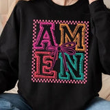 Amen Coquette Bow Tshirt Sweatshirt, Amen Varsity, Easter Christian Retro Checker Spring, Jesus Easter Shirt, Unisex Sweater Pullover Tee