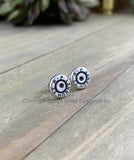 Rugged Bullet Stud Earrings / 22 Hornet Antique Silver Bullet Head / Sterling Earrings/ Sterling Studs Earrings/ Black lettering
