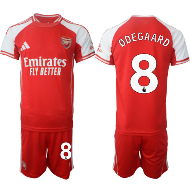 Arsenal F.C #8 Martin Ødegaard Red 2025 Home Soccer Jersey Suit