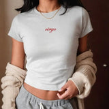 Astrology Embroidered Baby Tee, Personalized Starsign Shirt, Womens Zodiac Gift Cotton Fashion