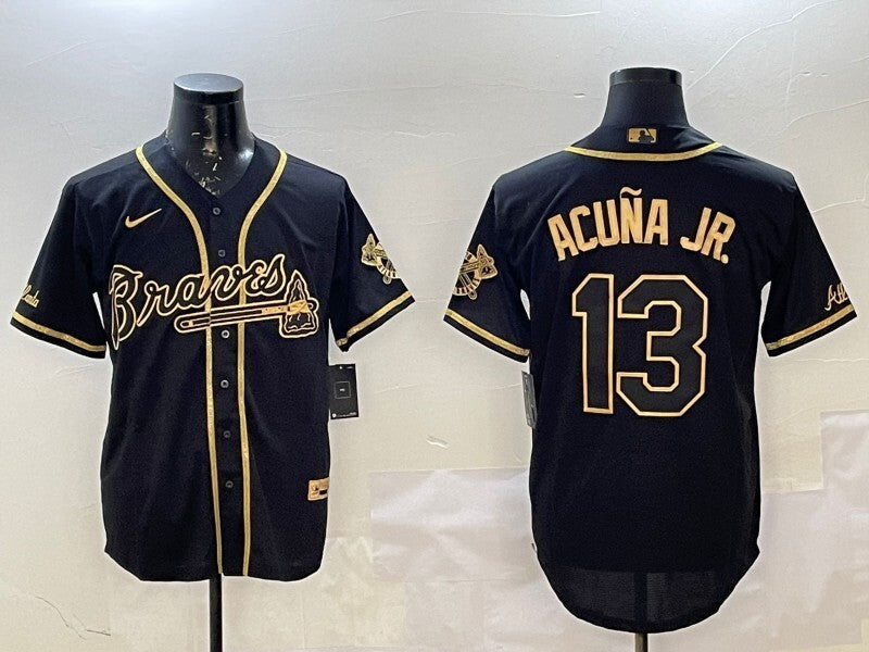 Atlanta Braves #13 Ronald Acuna Jr. Warriors Gold Text Style 2