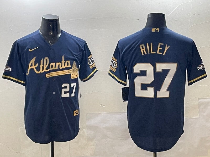 Atlanta Braves #27 Austin Riley Warriors Gold Text Style 1