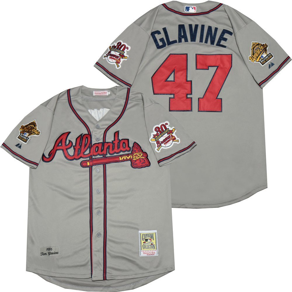 Atlanta Braves #47 Glavine Warriors 47 Gray 1995 Retro