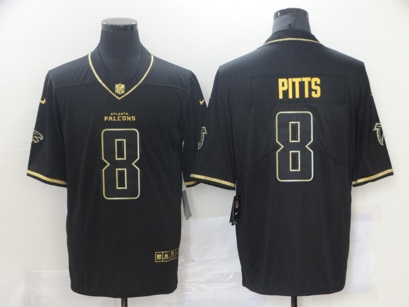 Atlanta Falcons #8 Kyle Pitts Black Retro Gold 946 Style 2