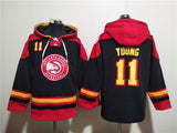 Atlanta Hawks #11 Trae Young Black Red Lace-Up Pullover Hoodie
