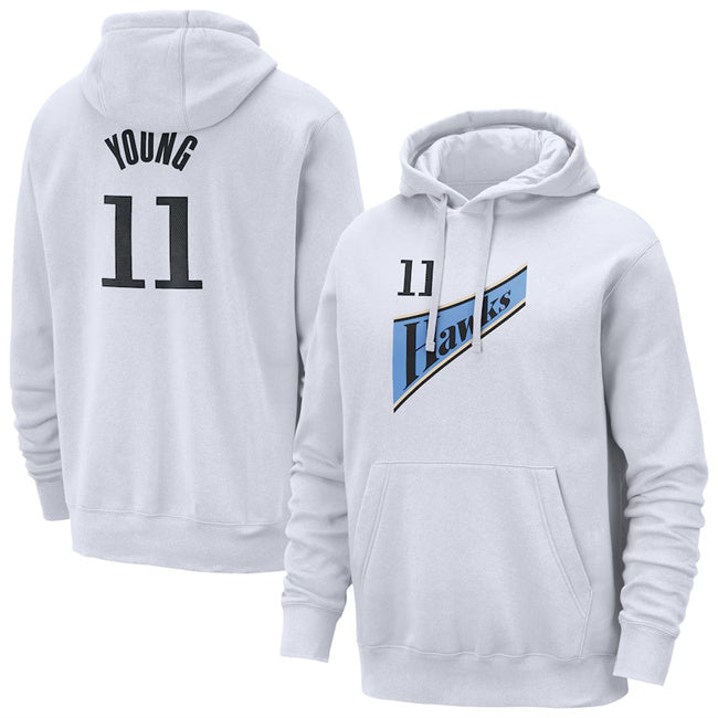 Atlanta Hawks #11 Trae Young White 2024 25 City Edition Pullover Hoodie