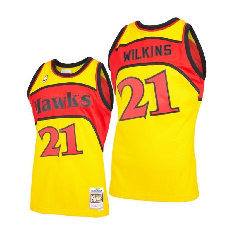Atlanta Hawks #21 Dominique Wilkins Hawks 21 # “ ” Retro m&n Yellow Premium Mesh Jersey
