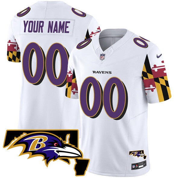 Baltimore Ravens Active Player Custom White 2025 F.U.S.E. Maryland Flag V2 Vapor