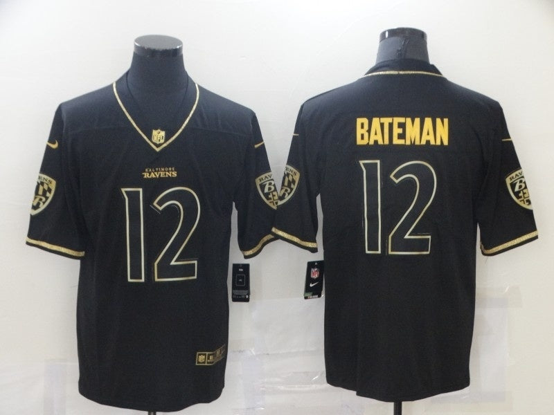 Baltimore Ravens #12 Rashod Bateman Black Retro Gold 276