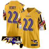 Baltimore Ravens #22 Derrick Henry Gold 2025 Maryland Flag Vapor Limited