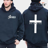 Believe Jesus Hoodie Casual Street Style Fleece Pullover Hooded Sweatshirt Tops Trendy for Women for Men, Perfect Gift