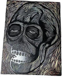 Blue Skull Multiblock Color Woodcut Print on Arnhem Gray Paper Contemporary Art Wall Decoration 15x20