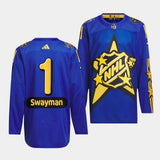 Boston Bruins #1 Jeremy Swayman 2024 NHL All-Star Blue Jersey Style 1