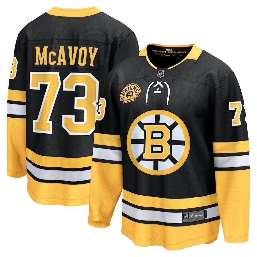 Boston Bruins #73 Charlie McAvoy 100th Anniversary Premier Breakaway Player Jersey - Black