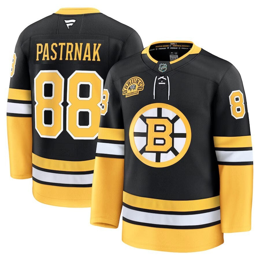 Boston Bruins #88 David Pastrnak Alternate 100th Anniversary Premium Jersey - Black