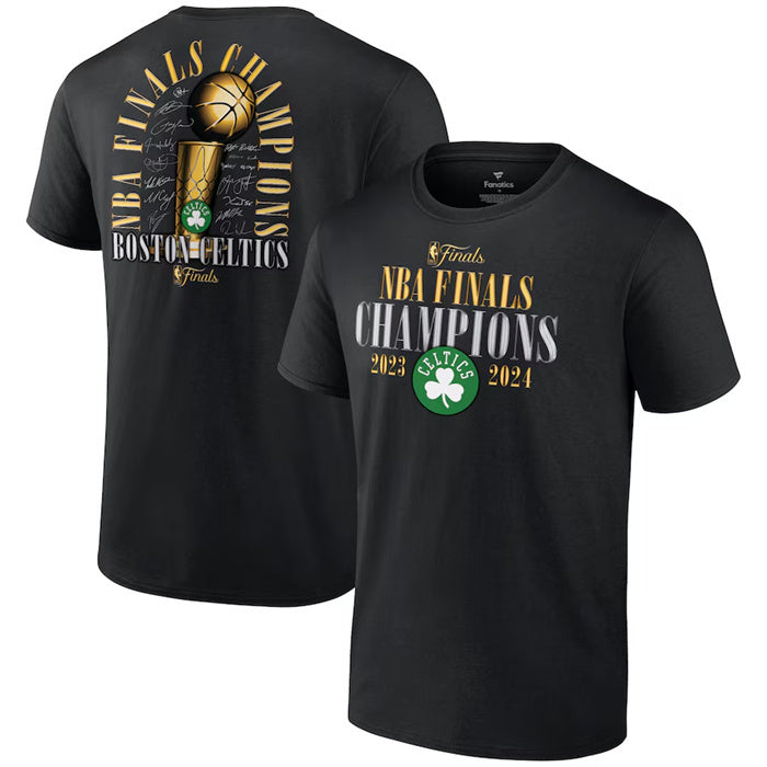 Boston Celtics Black 2024 Finals Champions Fade Away Jumper Roster SignatureT-Shirt