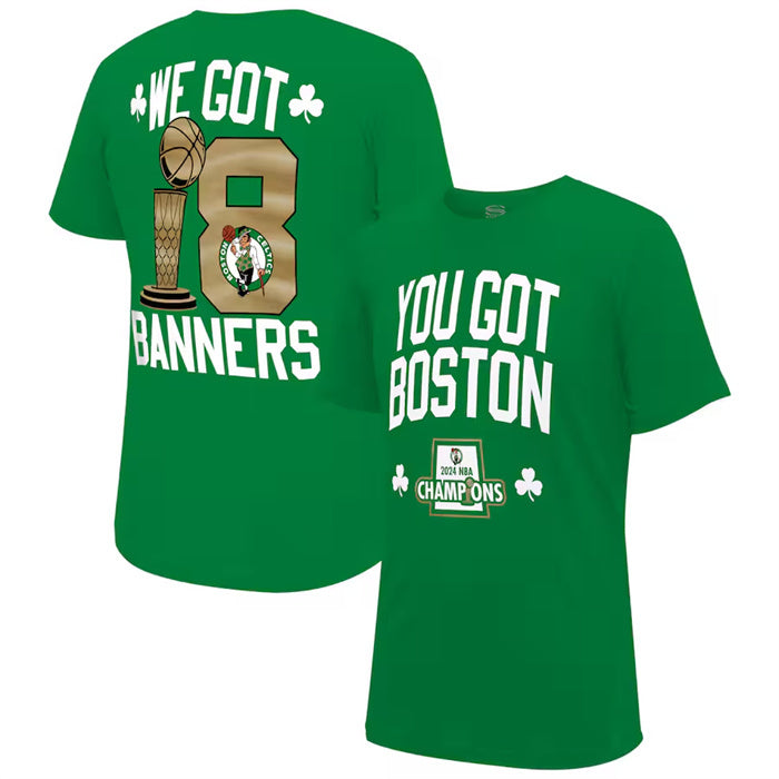 Boston Celtics Kelly Green 2024 Finals Champions 18 Banners T-Shirt