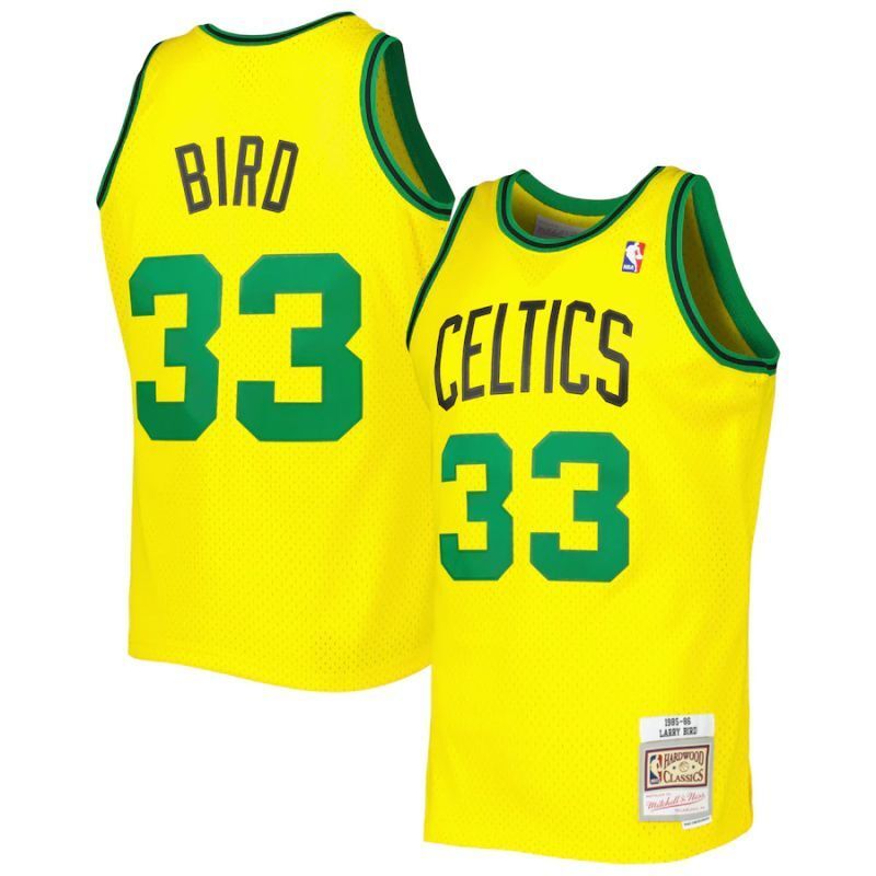 Boston Celtics #33 Larry Bird Celtics 33 # Bird Retro m&n Yellow Premium Mesh Fan Jersey Style 3