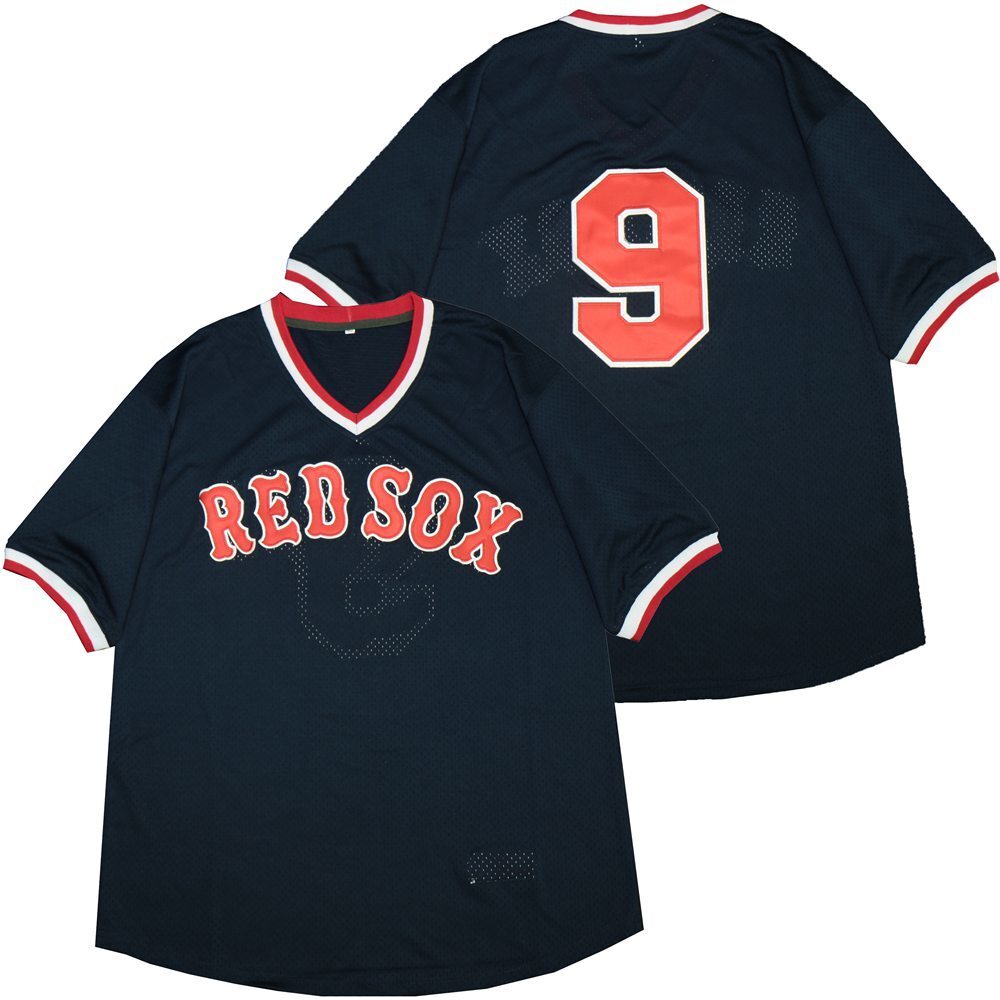Boston Red Sox #9 Ted Williams Red Sox 9 Blue BP Edition Retro Pullover