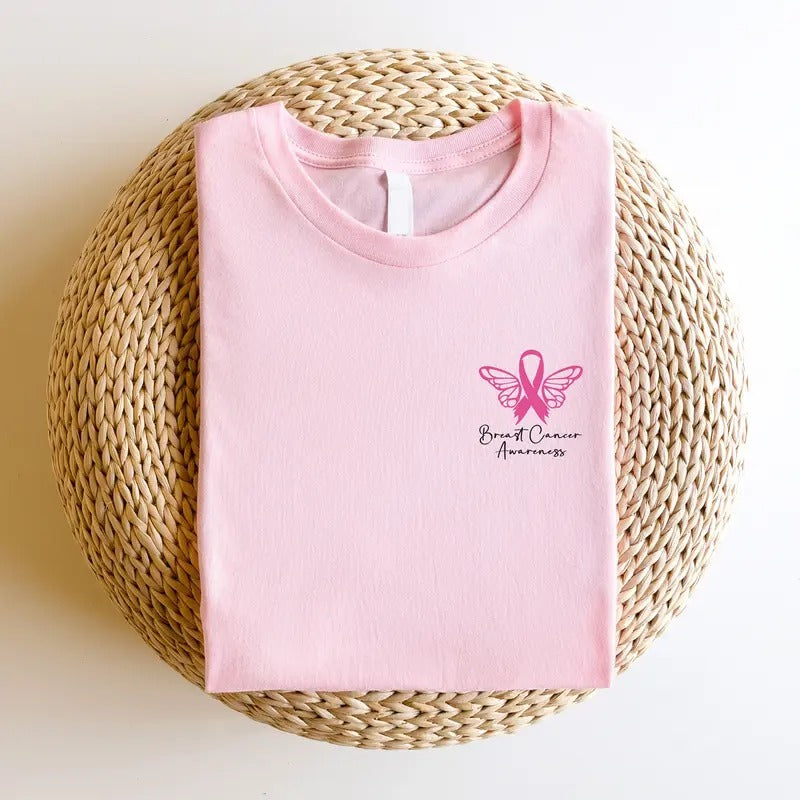 Breast Cancer Awareness Butterfly Pocket Size Shirt, Breast Cancer Fighter T-shirt, Matching Supporter Tee, Warrior Gift Shirt, Survivor Tee, Motivational Shirt.