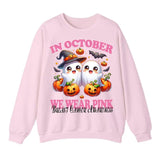 Breast Cancer Shirts Women Halloween In October We Wear Pink Ghost Sweatshirt, For Women,Trendy Sweatshirt