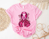 Breast Cancer With Boxing Gloves Shirt, Cancer Warrior Gift Tee, Breast Cancer Survivor Shirt, Matching Pink Ribbon Team Tee.
