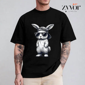 Bunny Face With Sunglasses Cap Easter Day Shirt Casual Style Crew Neck Short Sleeve T-Shirt Tops Trendy for Unisex, Perfect Gift