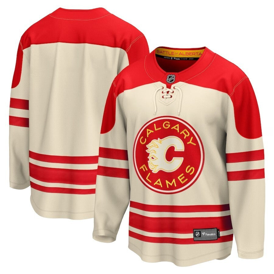 Calgary Flames Fanatics Branded 2023 NHL Heritage Classic Premier Breakaway Jersey – Cream