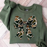 Camo Coquette Bow Sweater, Dove Season Shirt, Girls Camo Bow Shirt, Hunting Coquette Bow Sweatshirt, Cotton Round Neck Tee, Outdoor Sports Tee