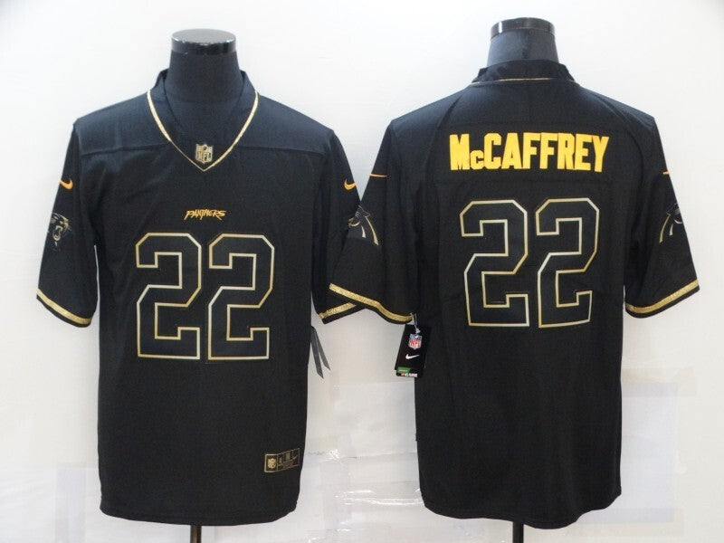 Carolina Panthers #22 Christian McCaffrey Retro Gold Text 694