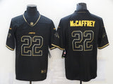 Carolina Panthers #22 Christian McCaffrey Retro Gold Text 694