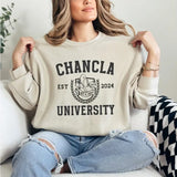 Chancla University Crewneck Sweatshirt, Unisex Funny Chancla T-shirt,  Latina Gift Tee Casual Collar Cotton Fabric Womenswear Bottom