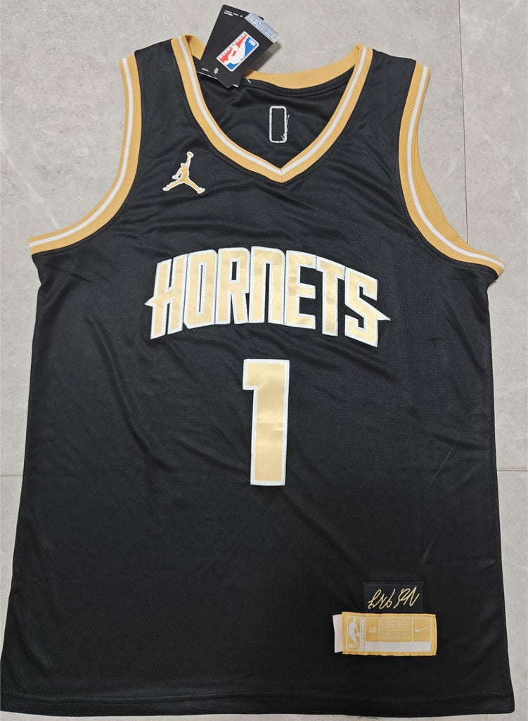 Charlotte Hornets #1 Ball 2425 jersey blackgold Style 2