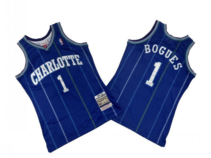 Charlotte Hornets #1 Bogues Hornets 1 # Purple 94-95 Season Mitchell Retro Jersey Style 2