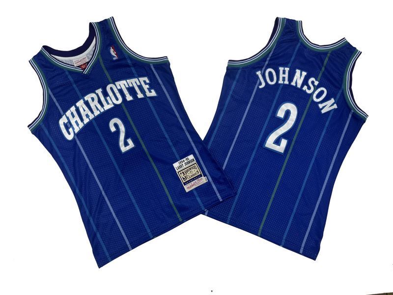 Charlotte Hornets #2 Larry Johnson Hornets 2 # Purple 84-85 Season Mitchell Retro Jersey -- Larry Style 1