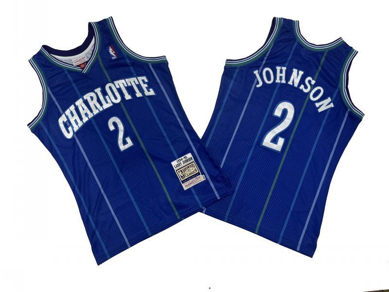Charlotte Hornets #2 Larry Johnson Hornets 2 # Purple 84-85 Season Mitchell Retro Jersey -- Larry Style 2