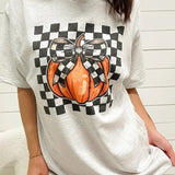 Checkered Pumpkin Graphic Top