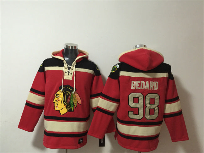 Chicago Blackhawks #98 Connor Bedard Red Lace-Up Pullover Hoodie