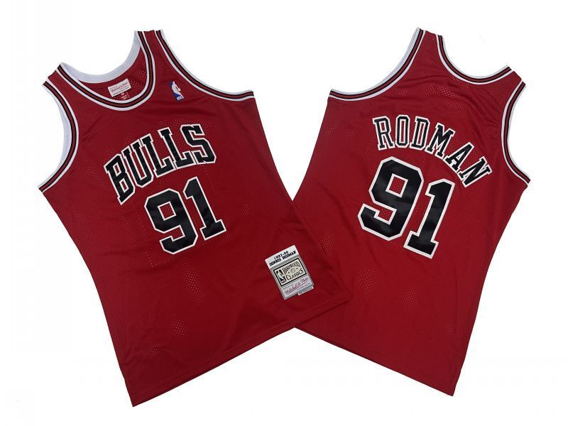 Chicago Bulls #91 Dennis Rodman Bulls 91 # Red 97-98 Season Mitchell Retro Jersey -- Scottie . Pippen Style 2