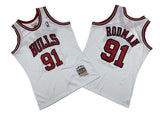 Chicago Bulls #91 Dennis Rodman Bulls 91 # White 97-98 Season Mitchell Retro Jersey -- Scottie . Pippen Style 1