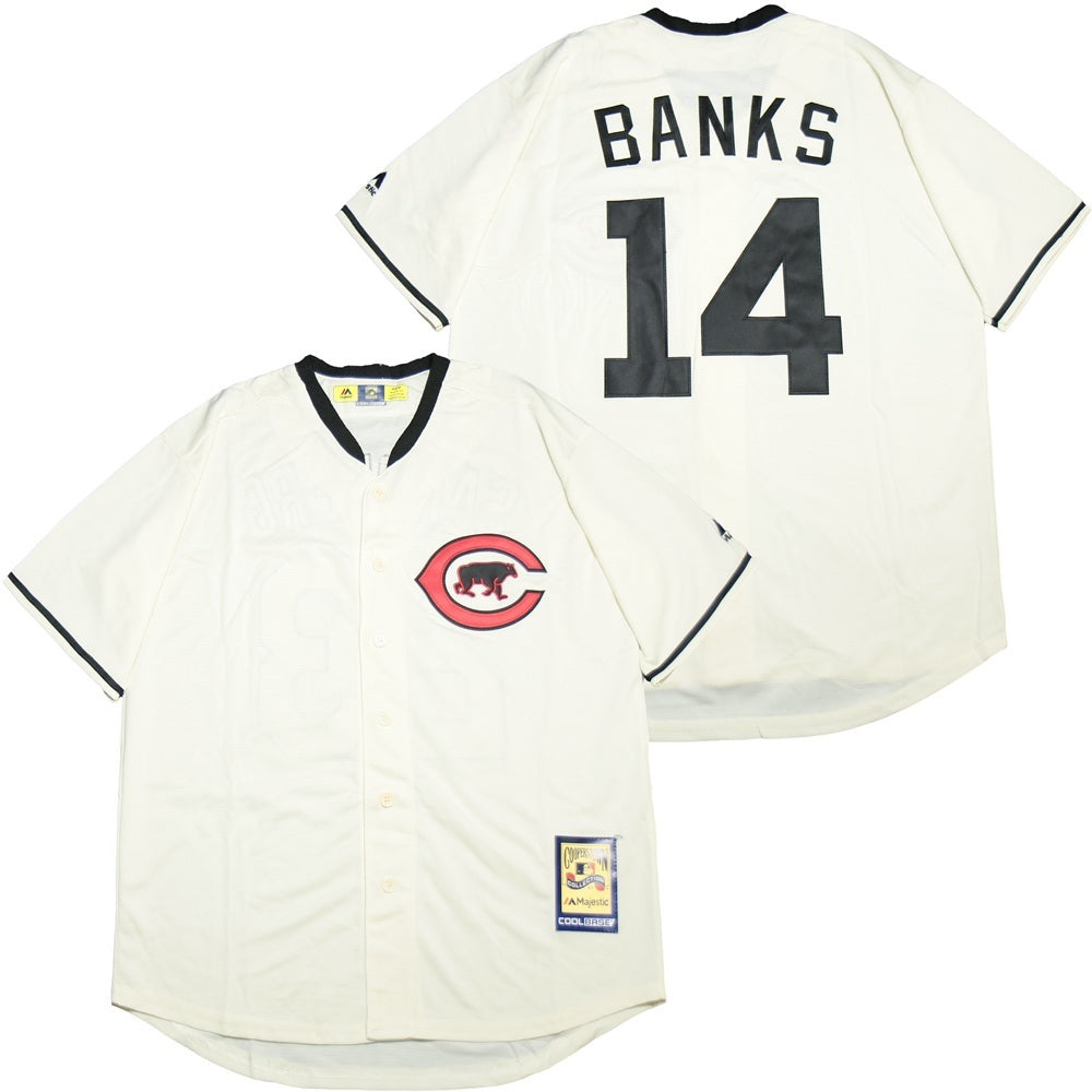 Chicago Cubs #14 Ernie Banks Cubs 14 Off-White Fan 1916 Retro